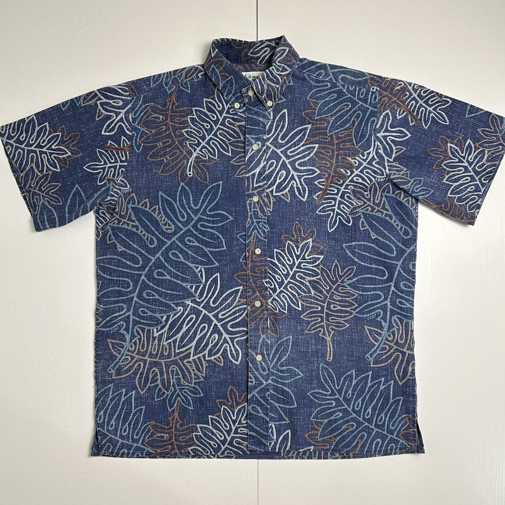 Reyn‎ Spooner by Eddy Y Men's Reverse Print Hawaiian Tropical Shirt Size M Blue